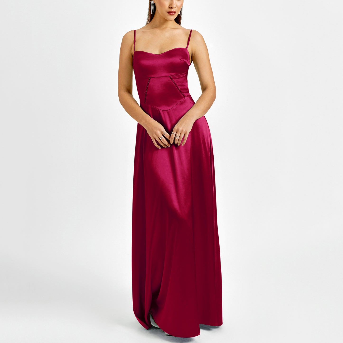 red matte satin backless slip dress