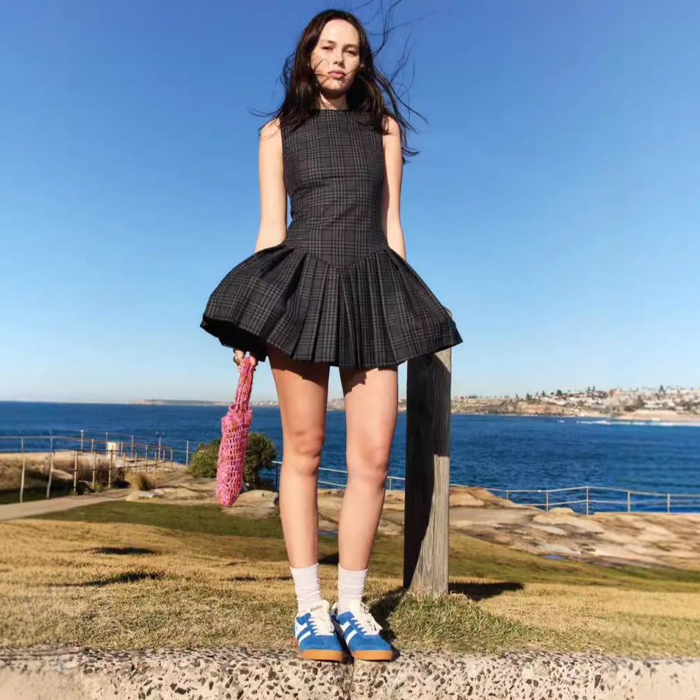 lucy black Plaid sleeveless A-line mini dress