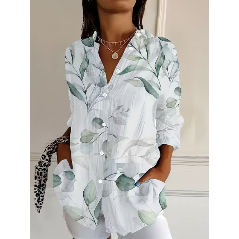 Digital Print Stand Collar Long Sleeve Shirt for Vacation