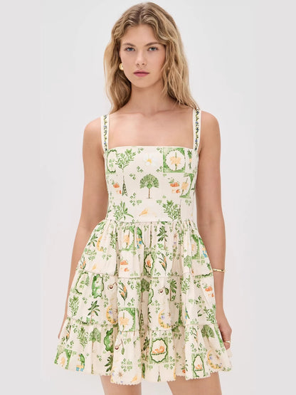 kimberley floral printed strap mini dress - green