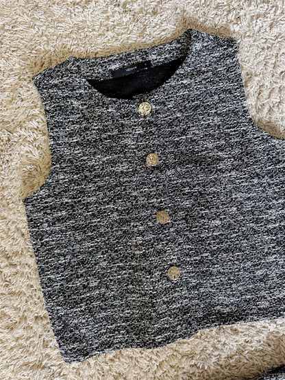mixed silver thread fine glitter gold button vest hip-hugging skirt