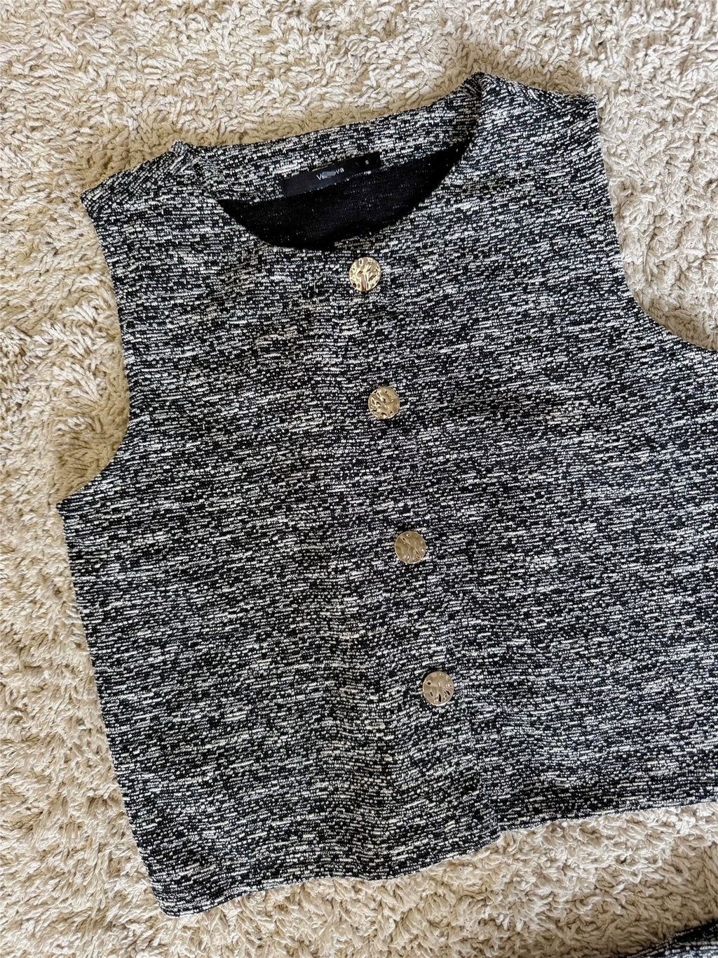 mixed silver thread fine glitter gold button vest hip-hugging skirt