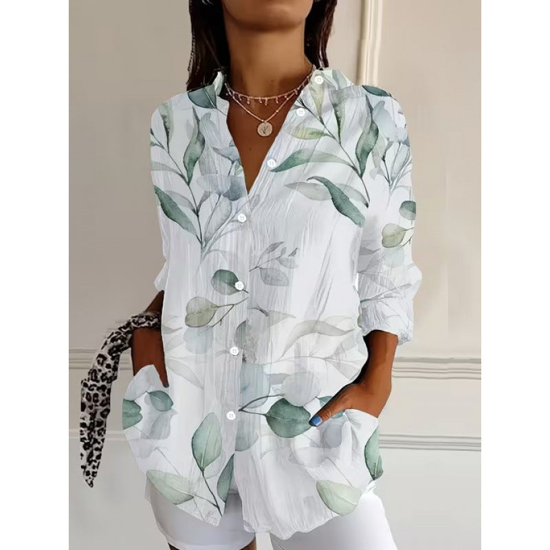 Digital Print Stand Collar Long Sleeve Shirt for Vacation