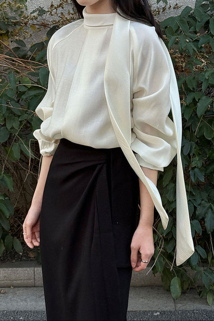 sophia Textured ribbon pleated shirt