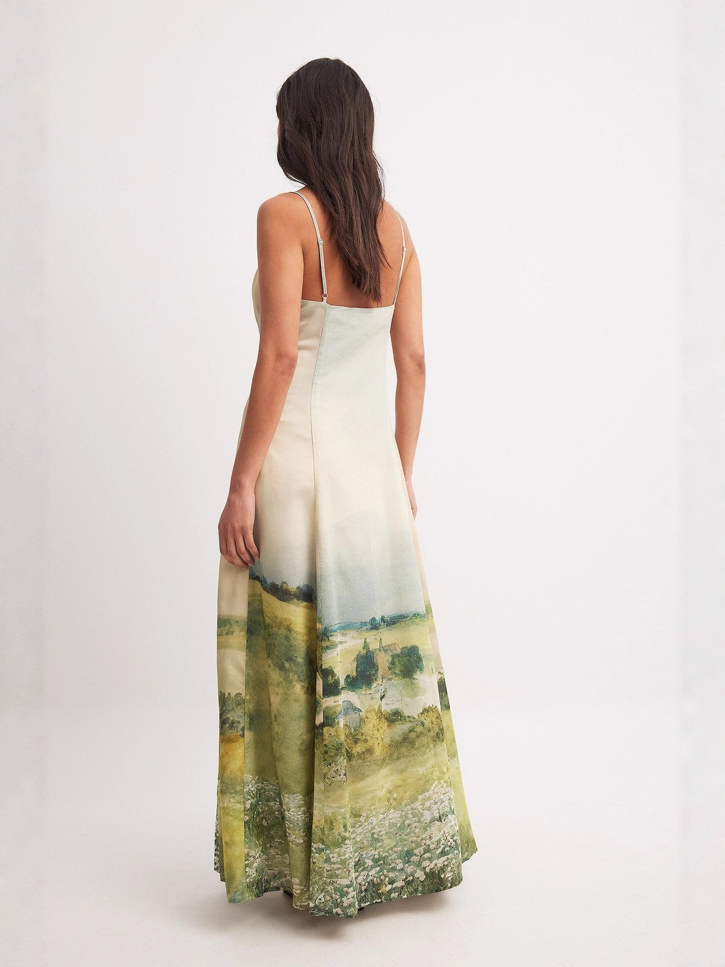 kay v-neck floral Printed slip maxi dress - beige
