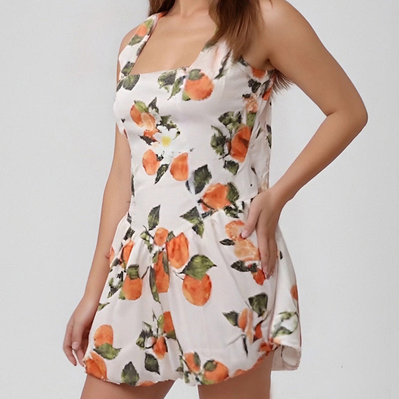 suspenders Print mini Dress