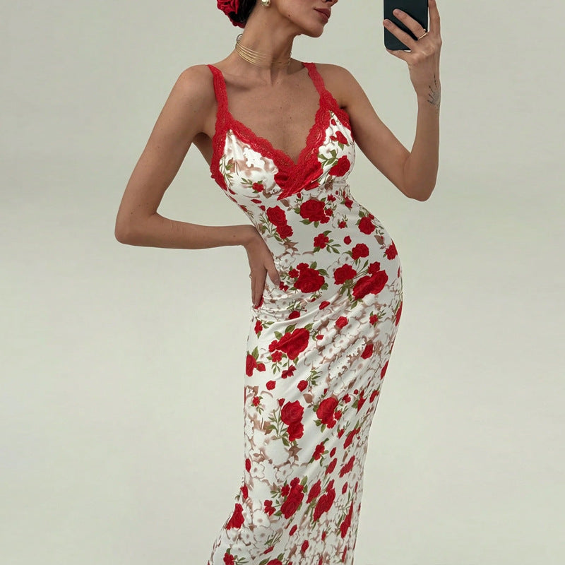 Paneled lace slip dress