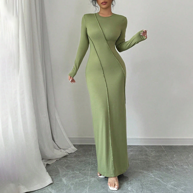 green long-sleeved crew neck dress