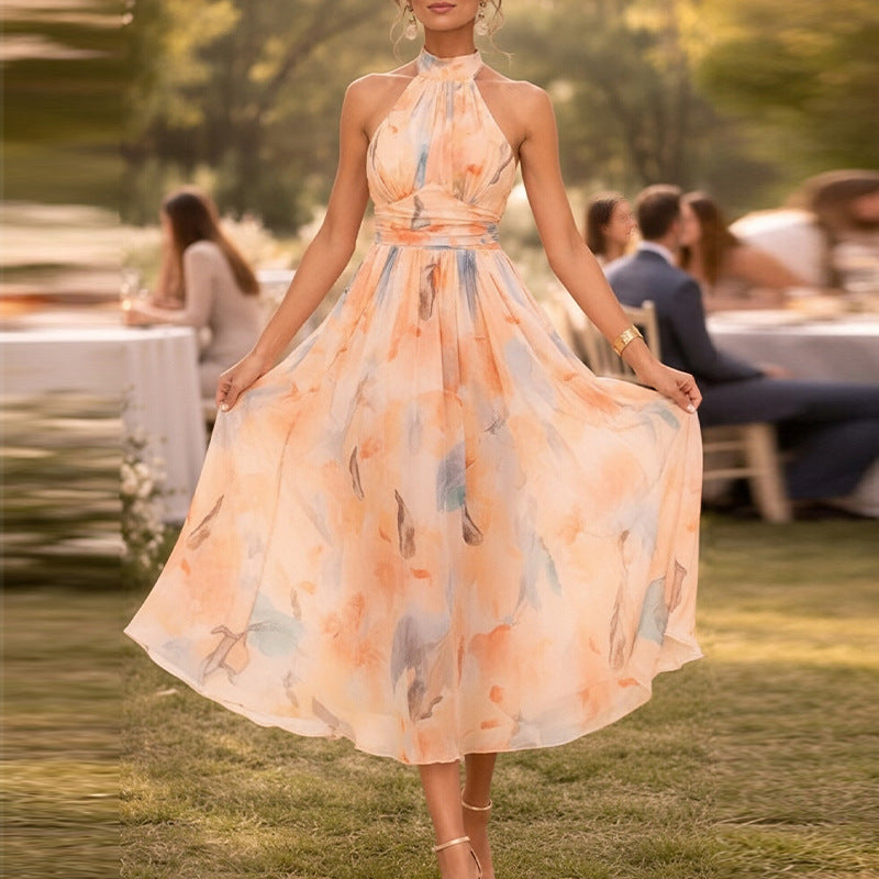 floral print Halterneck maxi Dress