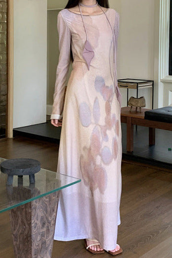Mesh floral Print Long-Sleeve maxi Dress