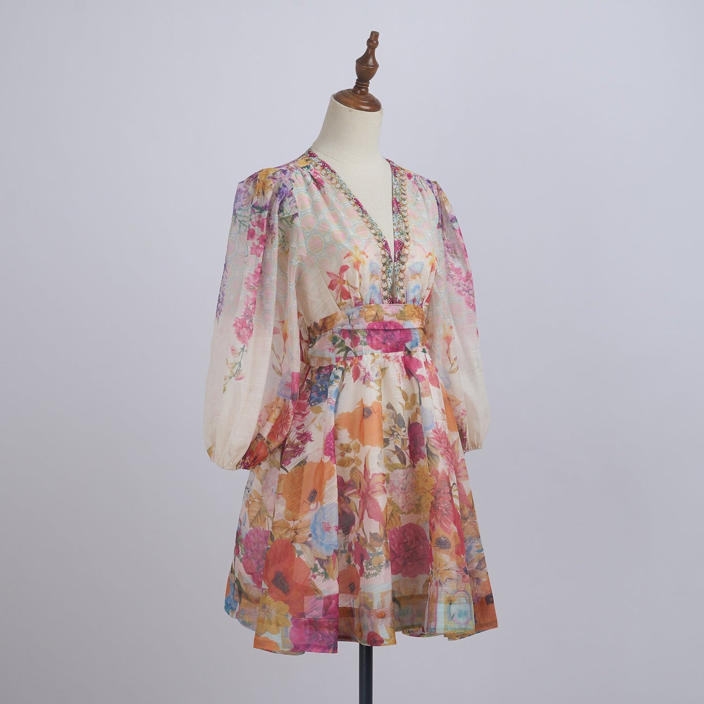 xanthe V-Neck Floral Billow Sleeve Mini Dress