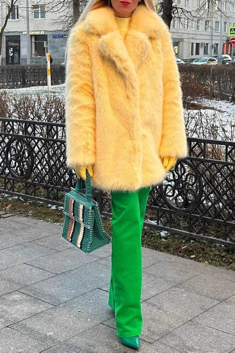 imitation fox fur coat in winter