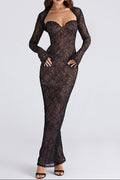 black lace long sleeve cutout maxi dress