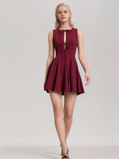red Bow-trimmed sleeveless mini dress