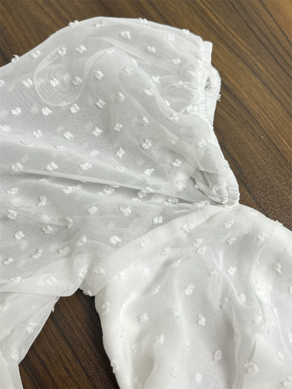 jacquard polka dot chiffon long sleeves open back dress