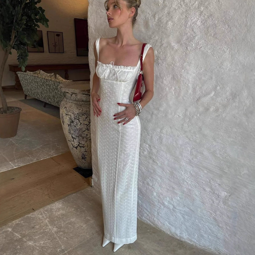 Retro halter bodycon maxi dress in white