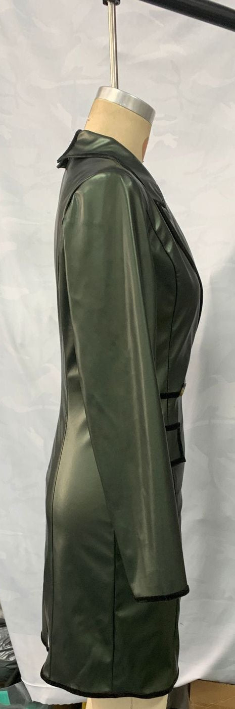 Green Lapel Long Sleeve Dress