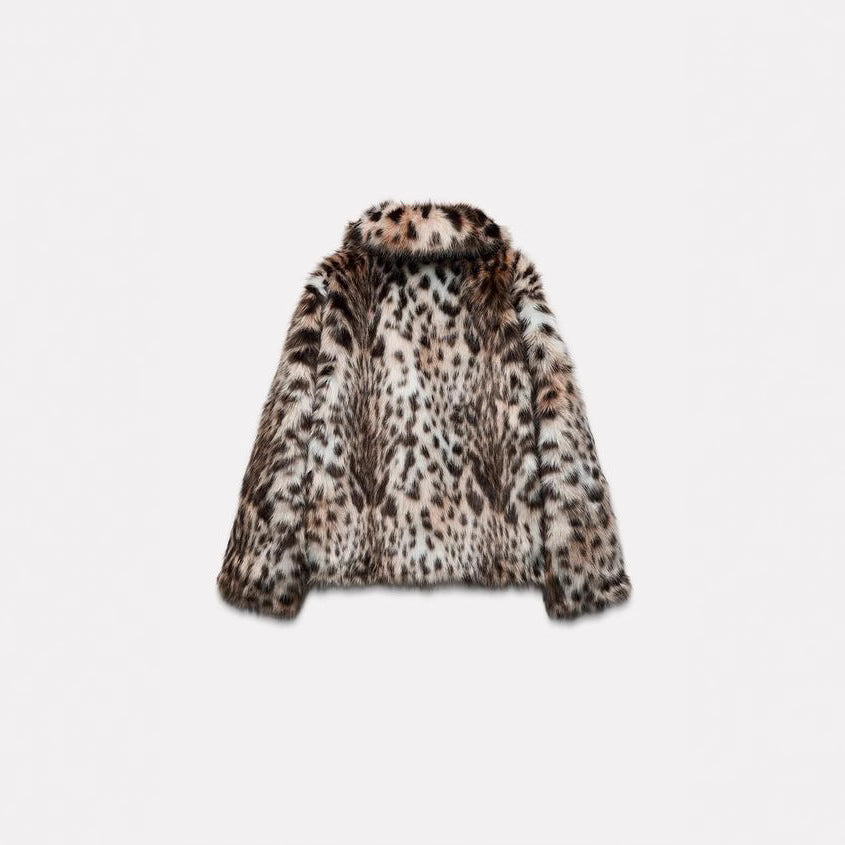 Leopard print faux fur coat