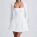 white long sleeves A-line mini dress