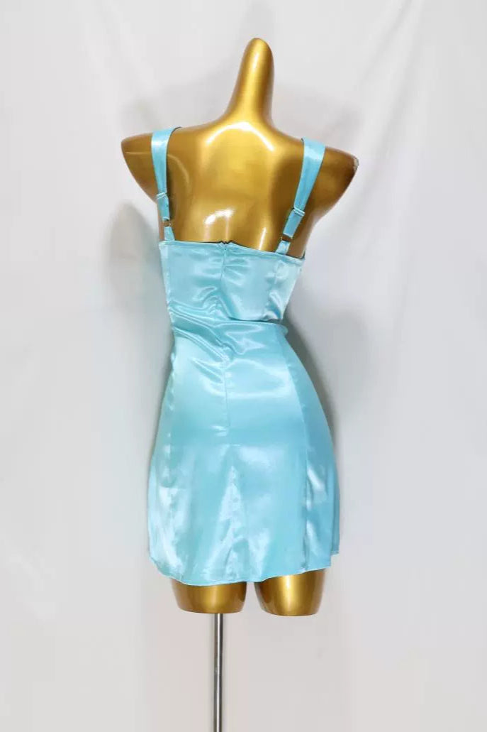 blue lace sleeveless mini dress