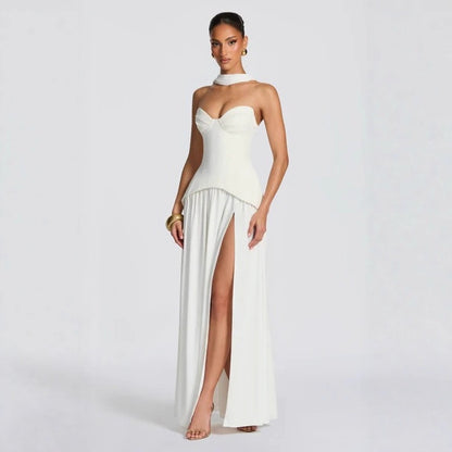 white gauze fishbone bandeau maxi dress