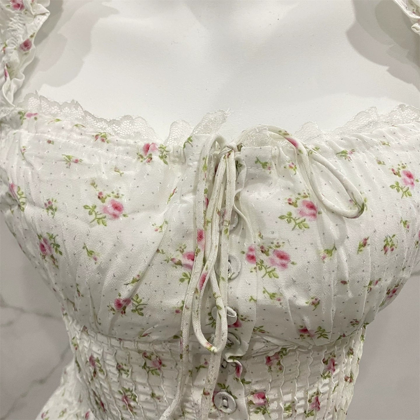 white suspender floral top