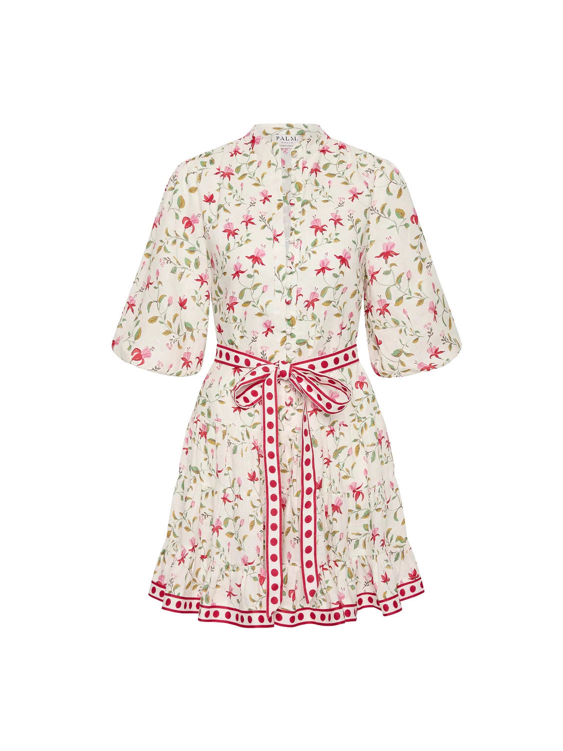 floral print puff sleeve Linen straps mini dress
