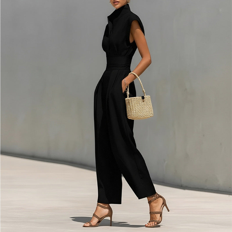 black sleeveless waist maxi dress