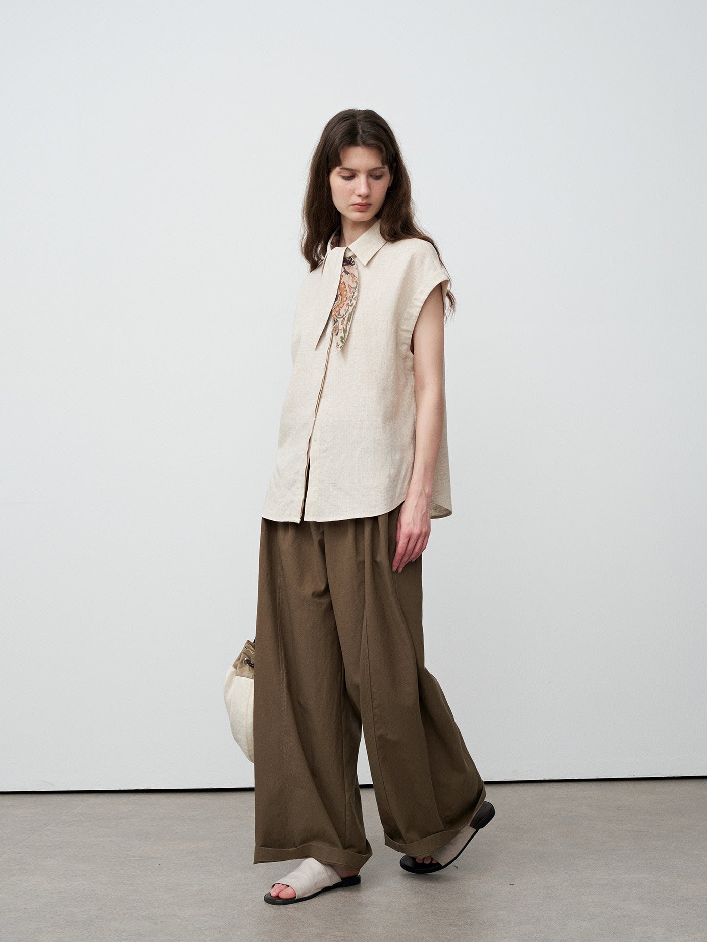 Tencel ramie bow tie sleeveless shirt