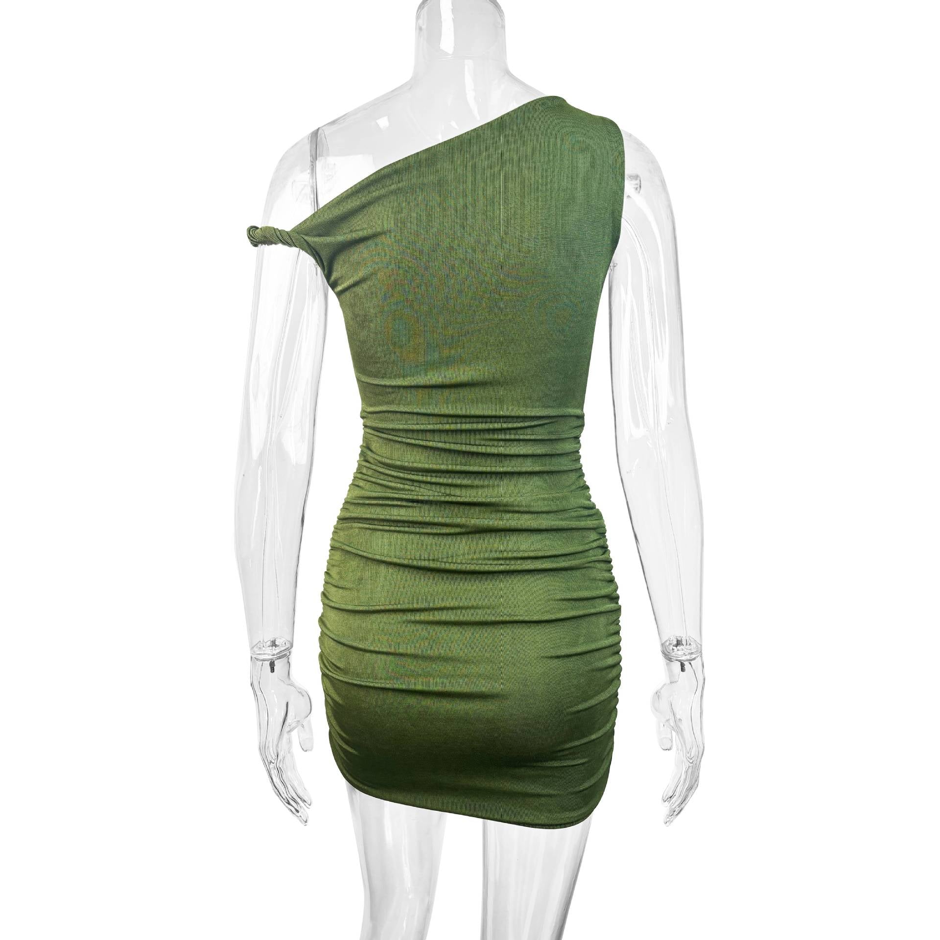 green One-shoulder sleeveless pleated mini dress