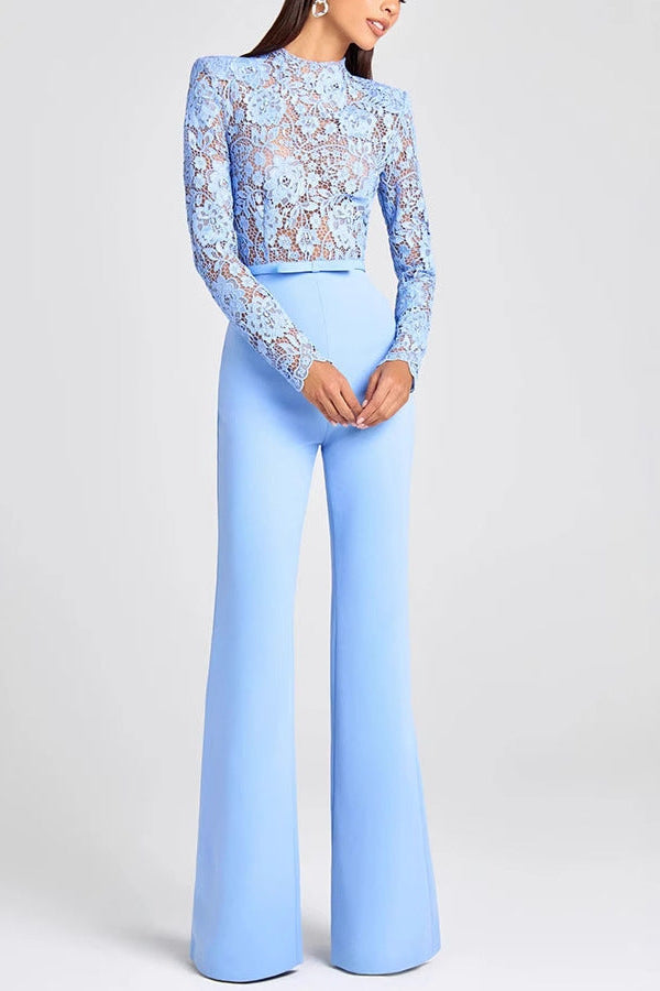 blue Lace-trimmed tassel jumpsuit