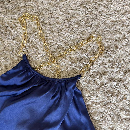 backless chain decorated satin glossy camisole top