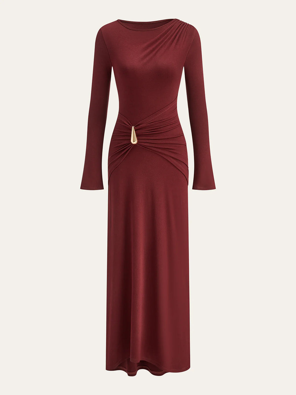 metal fittings long skirt burgundy knitted crew neck slim maxi dress