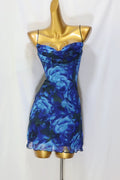 blue mesh suspender mini dress