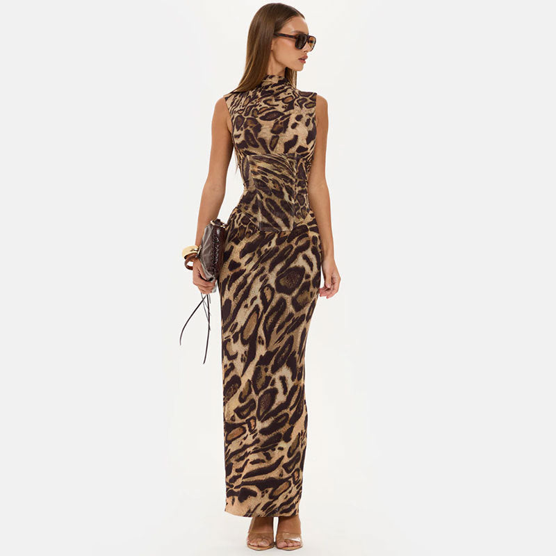 brown Fishbone Shaped Drawstring Dress