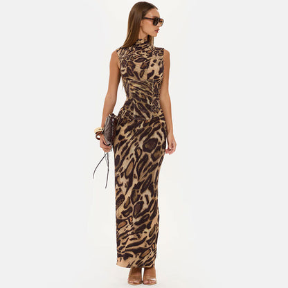 brown Fishbone Shaped Drawstring Dress