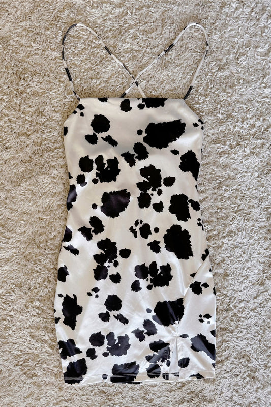 cow lace-up backless slit suspender dress