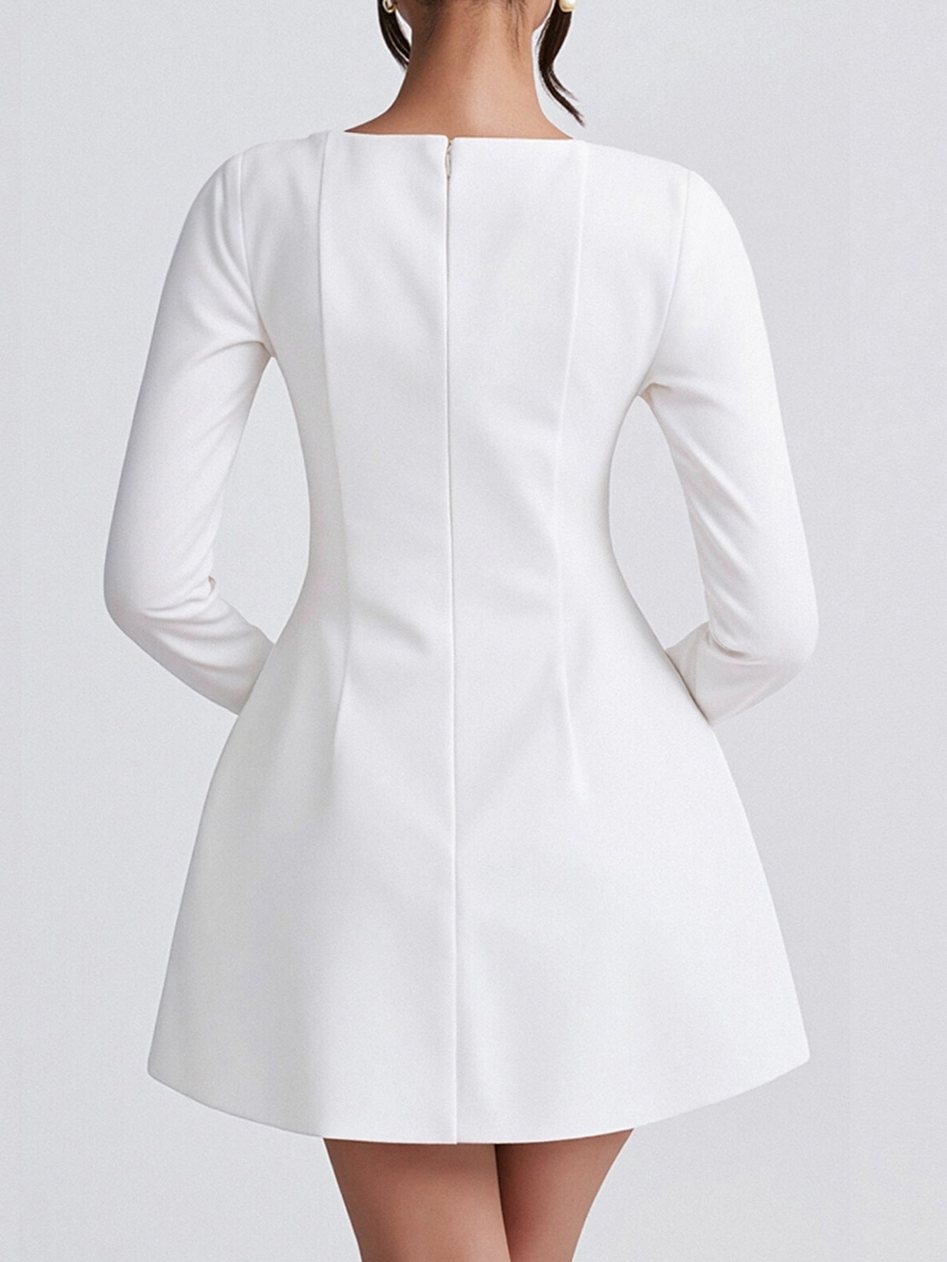 white long sleeves A-line mini dress