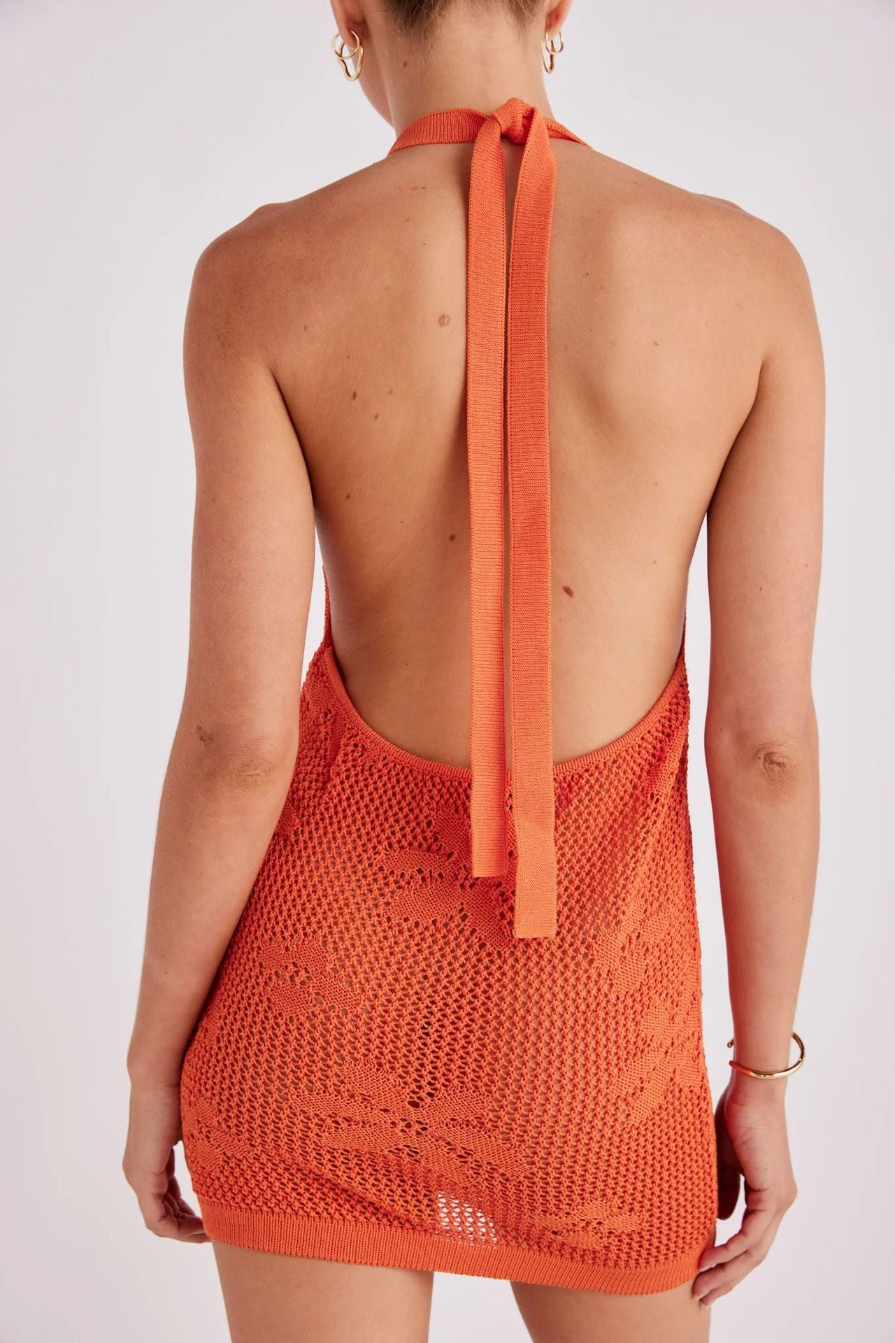 elaine orange Hollowed-out halter neck mini dress