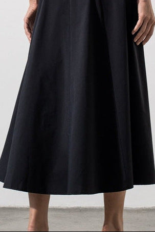 black Puff Sleeve Lace-up Slit Dress