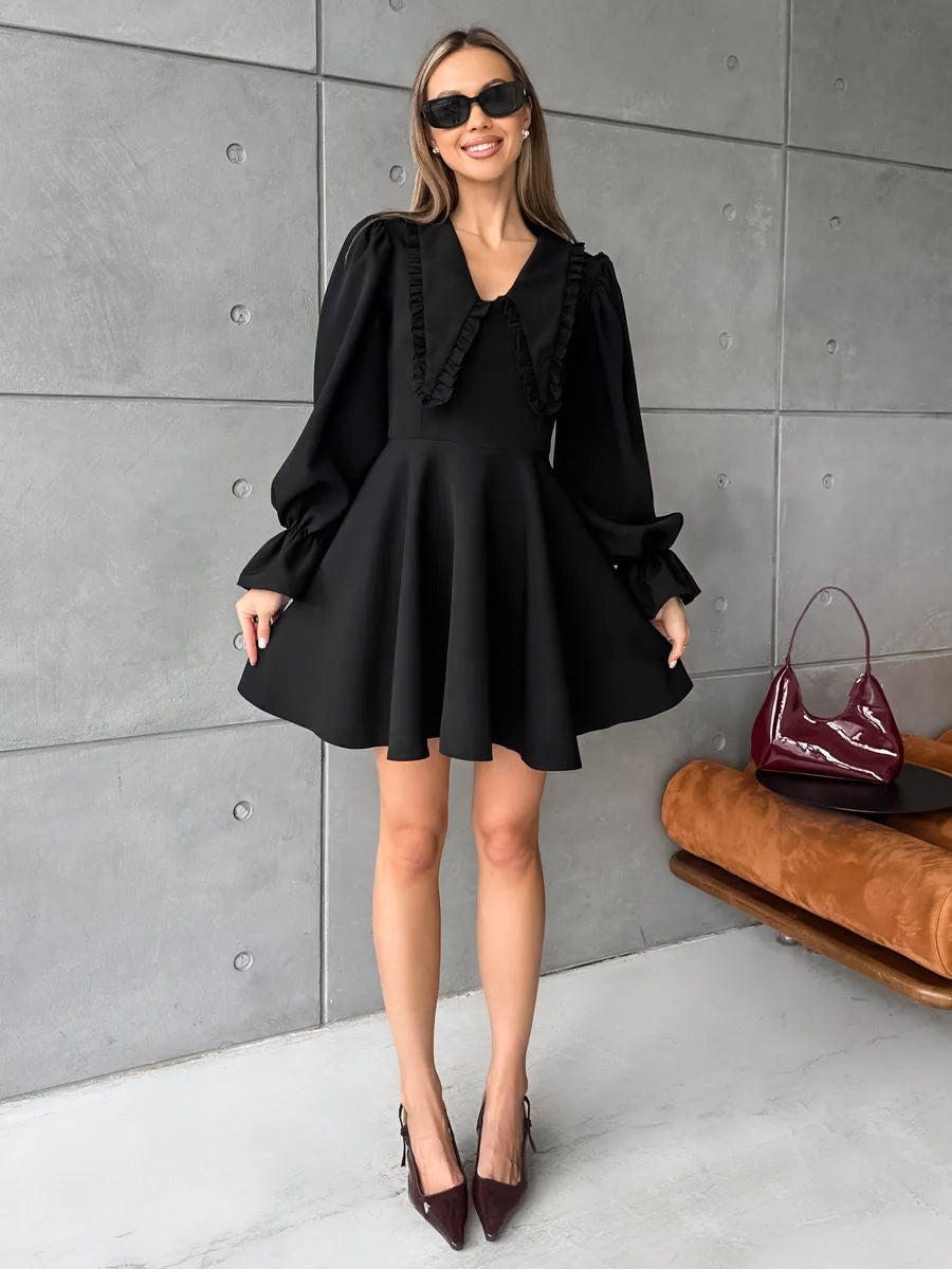 lesley Black flared sleeve mini dress