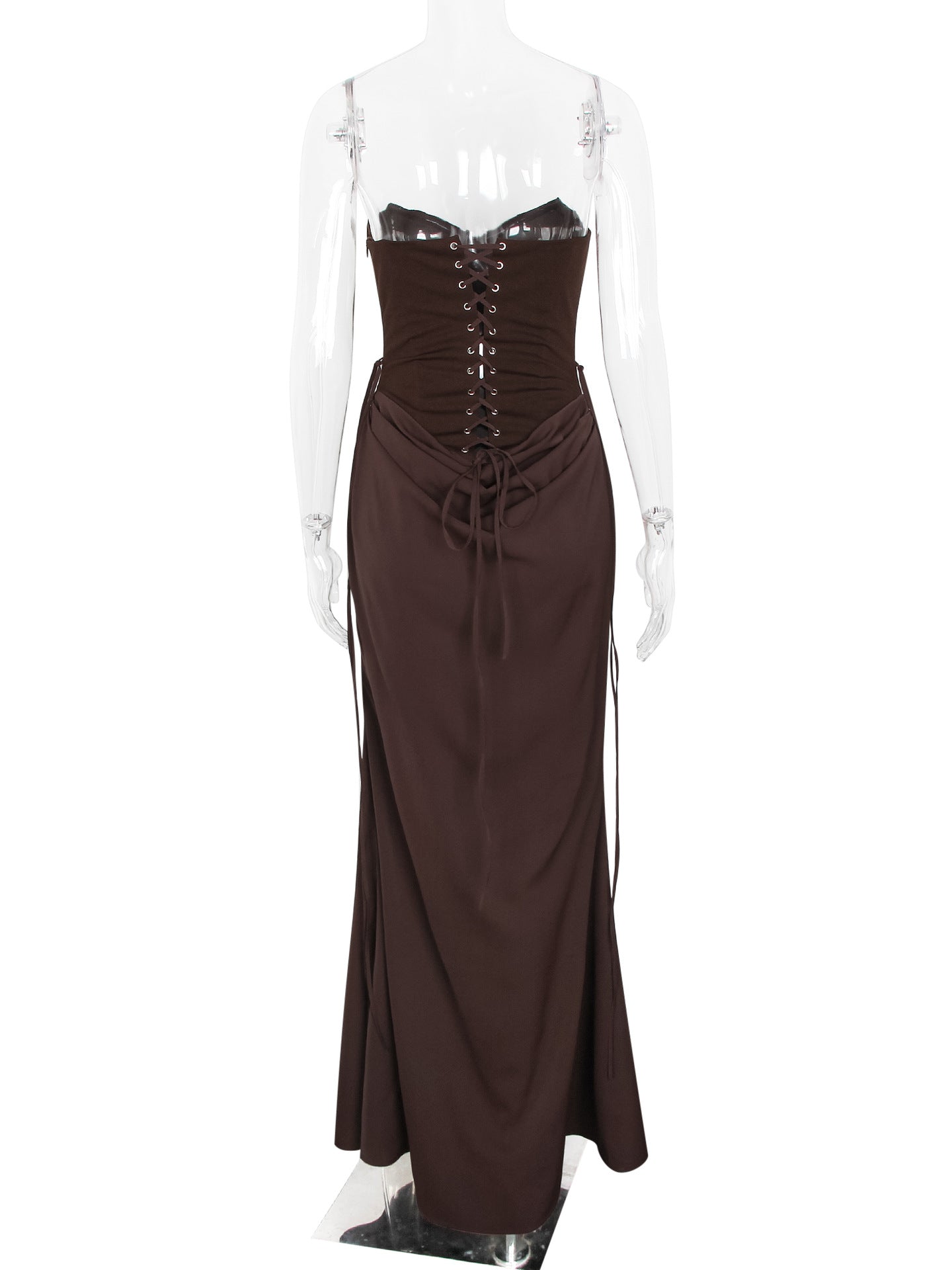 brown bandeau herringbone evening dress