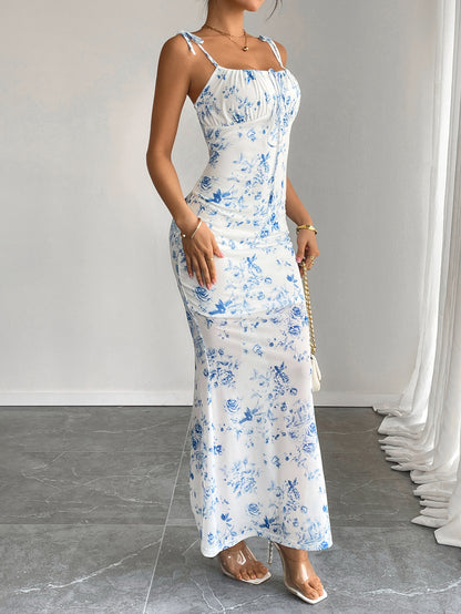 Floral print high-waisted maxi dress