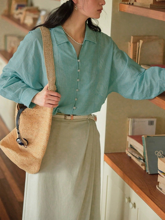 French striped thin sun protection shirt