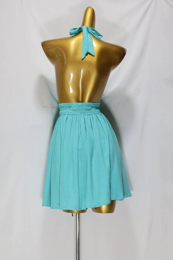 blue V neck sleeveless mini dress