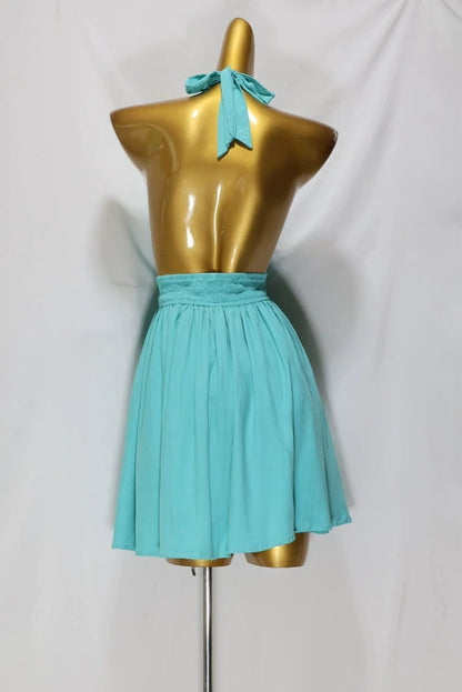 blue V neck sleeveless mini dress