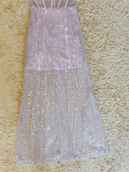 Lavender Sequin Corset Maxi Dress