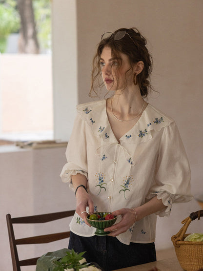 Retro floral ruffle shirt