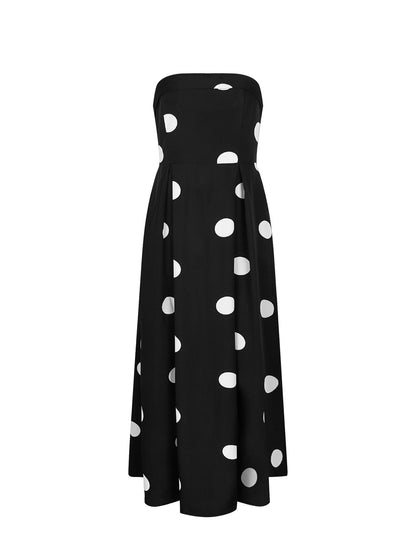 black polka dot bandeau midi dress