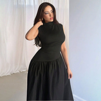 black sleeveless waist maxi dress